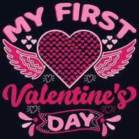 Mein erster Valentinstag, T-Shirt-Design, freier Vektor des Typografie-Designs, Amor-Design