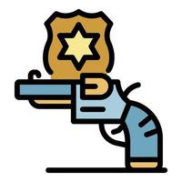 Polizist Revolver Symbol Farbe Umriss Vektor