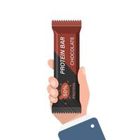 protein bar i hand illustration i platt stil. kondition efterrätt vektor illustration på isolerat bakgrund. energi näringsämne tecken företag begrepp.