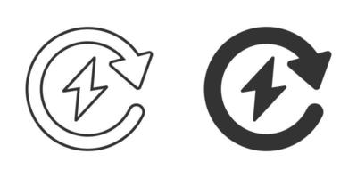 Energieaufladesymbol im flachen Stil. Spannungs- und Pfeilvektorillustration auf weißem getrenntem Hintergrund. Geschäftskonzept für elektrische Schilder. vektor