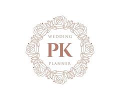 pk initialen brief hochzeitsmonogramm logos sammlung, handgezeichnete moderne minimalistische und florale vorlagen für einladungskarten, save the date, elegante identität für restaurant, boutique, café im vektor