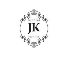 jk initialen brief hochzeitsmonogramm logos sammlung, handgezeichnete moderne minimalistische und florale vorlagen für einladungskarten, save the date, elegante identität für restaurant, boutique, café im vektor