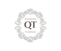 qt initialen brief hochzeit monogramm logos sammlung, handgezeichnete moderne minimalistische und florale vorlagen für einladungskarten, save the date, elegante identität für restaurant, boutique, café im vektor