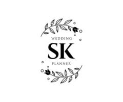 sk initials brief hochzeitsmonogramm logos sammlung, handgezeichnete moderne minimalistische und florale vorlagen für einladungskarten, save the date, elegante identität für restaurant, boutique, café im vektor