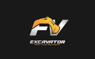 fv logo bagger für bauunternehmen. Schwermaschinenschablonen-Vektorillustration für Ihre Marke. vektor