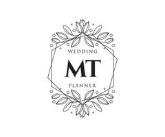 mt initials brief hochzeitsmonogramm logos sammlung, handgezeichnete moderne minimalistische und florale vorlagen für einladungskarten, save the date, elegante identität für restaurant, boutique, café im vektor