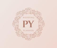 py initialen brief hochzeit monogramm logos sammlung, handgezeichnete moderne minimalistische und florale vorlagen für einladungskarten, save the date, elegante identität für restaurant, boutique, café im vektor