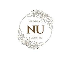 nu initialen brief hochzeitsmonogramm logos sammlung, handgezeichnete moderne minimalistische und florale vorlagen für einladungskarten, save the date, elegante identität für restaurant, boutique, café im vektor