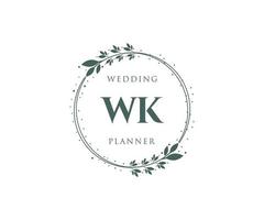 wk initialen brief hochzeitsmonogramm logos sammlung, handgezeichnete moderne minimalistische und florale vorlagen für einladungskarten, save the date, elegante identität für restaurant, boutique, café im vektor