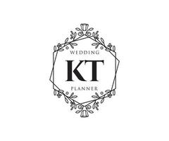 kt initialen brief hochzeitsmonogramm logos sammlung, handgezeichnete moderne minimalistische und florale vorlagen für einladungskarten, save the date, elegante identität für restaurant, boutique, café im vektor