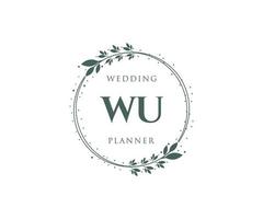 wu initialen brief hochzeitsmonogramm logos sammlung, handgezeichnete moderne minimalistische und florale vorlagen für einladungskarten, save the date, elegante identität für restaurant, boutique, café im vektor