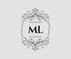 ml initialen brief hochzeitsmonogramm logos sammlung, handgezeichnete moderne minimalistische und florale vorlagen für einladungskarten, save the date, elegante identität für restaurant, boutique, café im vektor