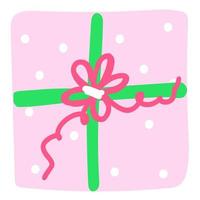 handgezeichnete geschenkbox mit band, draufsichtillustration, silhouette des feiertagsgeschenks, element für geburtstags-, weihnachts- oder neujahrsdekoration, flacher lagaufkleber. vektor