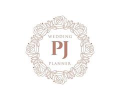 pj initialen brief hochzeitsmonogramm logos sammlung, handgezeichnete moderne minimalistische und florale vorlagen für einladungskarten, save the date, elegante identität für restaurant, boutique, café im vektor