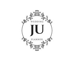 ju initialen brief hochzeitsmonogramm logos sammlung, handgezeichnete moderne minimalistische und florale vorlagen für einladungskarten, save the date, elegante identität für restaurant, boutique, café im vektor