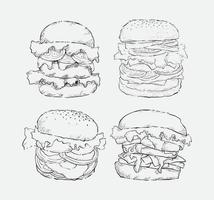 hamburger lineart gefüllt mit tomaten, salat, käse und pastetchen vektorillustration 02 vektor