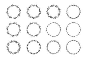 floraler runder kranz lineart umrahmt vektorsammlung vektor