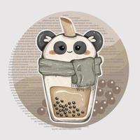 söt tecknad serie panda boba mjölk te bär scarf för vinter- tema vektor illustration