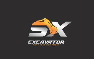SX-Logo-Bagger für Bauunternehmen. Schwermaschinenschablonen-Vektorillustration für Ihre Marke. vektor
