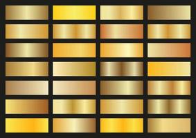 Vektorset aus goldmetallischen Farbverläufen. Musterkollektion. glänzender Farbverlauf auf schwarzem Hintergrund. Metallstruktur vektor