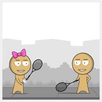 Mädchen und Junge spielen Badminton vektor