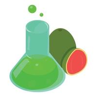 Bio-Produkt-Symbol isometrischer Vektor. transparente Laborflasche und Guave vektor