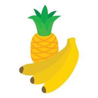 tropisk frukt ikon isometrisk vektor. gul mogen banan och ananas ikon vektor