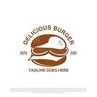 Köstlicher Burger-Logo-Designvektor, Vintage-Illustration der Fast-Food-Logo-Marke vektor