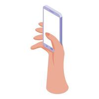 hand, die isometrischen vektor des smartphone-symbols hält. Handy