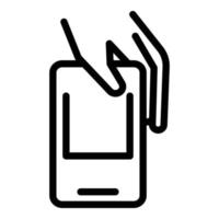 unter Verwendung des Handy-Symbol-Umrissvektors. Hand berühren vektor