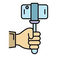 Smartphone im Farbumrissvektor des Selfie-Stick-Symbols vektor