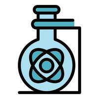 flaska med atom ikon Färg översikt vektor