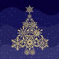 schneeflockenförmiger Weihnachtsbaum mit blauer Welle vektor