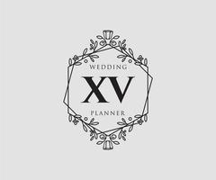 xv initialen brief hochzeitsmonogramm logos sammlung, handgezeichnete moderne minimalistische und florale vorlagen für einladungskarten, save the date, elegante identität für restaurant, boutique, café im vektor