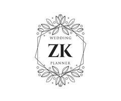 zk initialen brief hochzeitsmonogramm logos sammlung, handgezeichnete moderne minimalistische und florale vorlagen für einladungskarten, save the date, elegante identität für restaurant, boutique, café im vektor