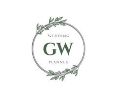 gw initialen brief hochzeitsmonogramm logos sammlung, handgezeichnete moderne minimalistische und florale vorlagen für einladungskarten, save the date, elegante identität für restaurant, boutique, café im vektor