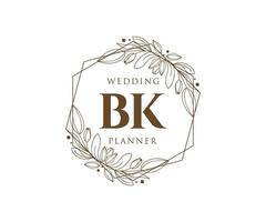 bk initialer brev bröllop monogram logotyper samling, hand dragen modern minimalistisk och blommig mallar för inbjudan kort, spara de datum, elegant identitet för restaurang, boutique, Kafé i vektor