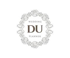 du initials brief hochzeitsmonogramm logos sammlung, handgezeichnete moderne minimalistische und florale vorlagen für einladungskarten, save the date, elegante identität für restaurant, boutique, café im vektor