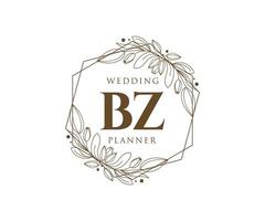 bz initialen brief hochzeitsmonogramm logos sammlung, handgezeichnete moderne minimalistische und florale vorlagen für einladungskarten, save the date, elegante identität für restaurant, boutique, café im vektor