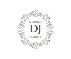 dj initialen brief hochzeitsmonogramm logos sammlung, handgezeichnete moderne minimalistische und florale vorlagen für einladungskarten, save the date, elegante identität für restaurant, boutique, café im vektor