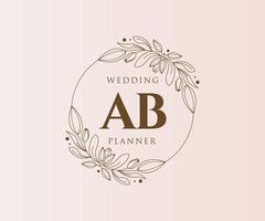 ab initialen brief hochzeit monogramm logos sammlung, handgezeichnete moderne minimalistische und florale vorlagen für einladungskarten, save the date, elegante identität für restaurant, boutique, café im vektor