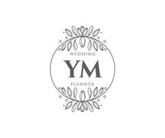 ym initialen brief hochzeitsmonogramm logos sammlung, handgezeichnete moderne minimalistische und florale vorlagen für einladungskarten, save the date, elegante identität für restaurant, boutique, café im vektor