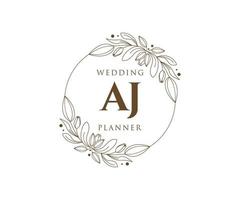 aj initials brief hochzeitsmonogramm logos sammlung, handgezeichnete moderne minimalistische und florale vorlagen für einladungskarten, save the date, elegante identität für restaurant, boutique, café im vektor