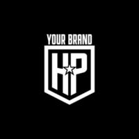 hp första gaming logotyp med skydda och stjärna stil design vektor