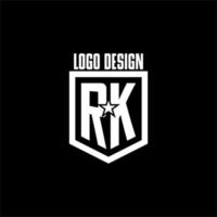 rk första gaming logotyp med skydda och stjärna stil design vektor