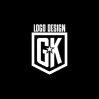 gk första gaming logotyp med skydda och stjärna stil design vektor