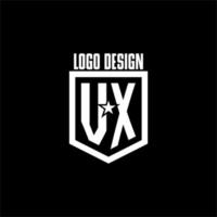 vx första gaming logotyp med skydda och stjärna stil design vektor