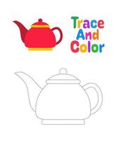 Arbeitsblatt zum Nachzeichnen von Teekannen für Kinder vektor