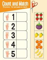 Zähl- und Matchspiel, Mathe-Arbeitsblatt für Kinder vektor