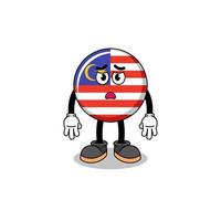 malaysia-flaggen-karikaturillustration mit traurigem gesicht vektor